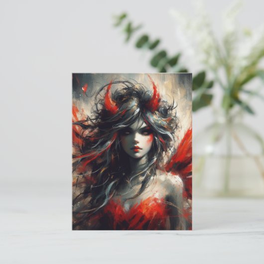 Carte Postale Fée en robe rouge (Debout devant)