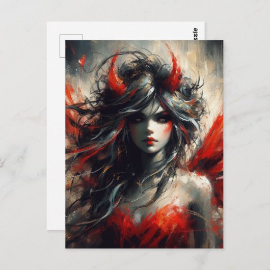 Carte Postale Fée en robe rouge (Devant / Derrière)