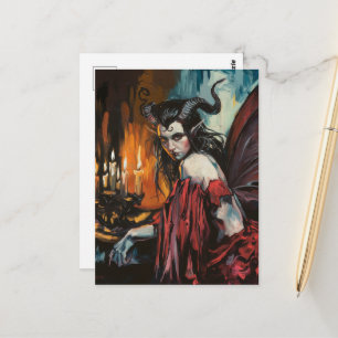 Carte Postale Fée en robe rouge Dark Fantasy