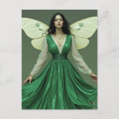 Carte Postale Fée en robe verte avec des ailes de papillon de nu (Devant)