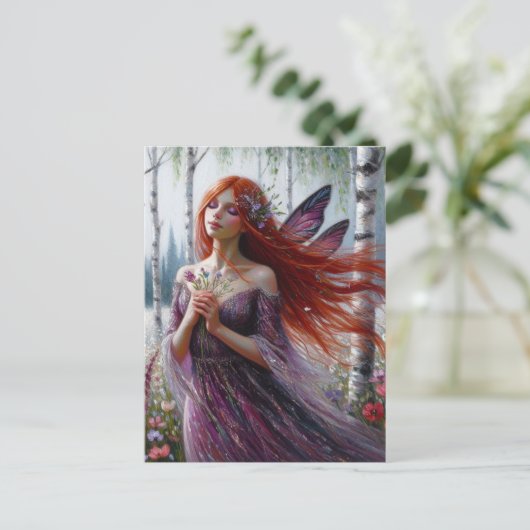 Carte Postale Fée en robe violette à Birch Spring Forest (Debout devant)