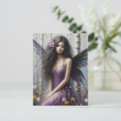 Carte Postale Fée en violet dans la forêt de Birch (Debout devant)