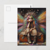 Carte Postale Fée Ennuyée Assise sur une Valise (Devant / Derrière)