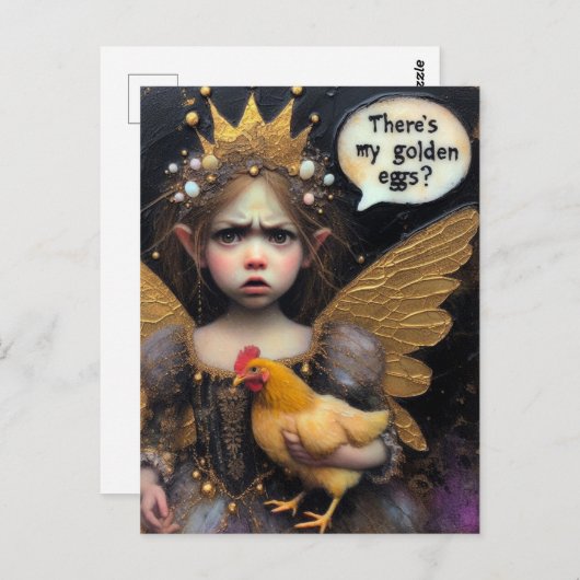 Carte Postale Fée ennuyée avec une poule (Devant / Derrière)