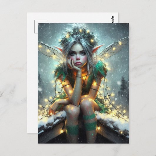 Carte Postale Fée enveloppée dans les lumières de Noël (Devant / Derrière)