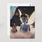 Carte Postale Fée et Boston Terrier ennuyés par l'heure du bain (Devant / Derrière)