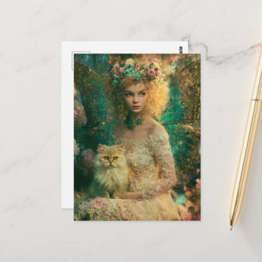 Carte Postale Fée et chat (Devant/Arrière en situation)