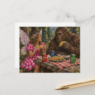 Carte Postale Fée et fête de tacos Sasquatch dans les bois