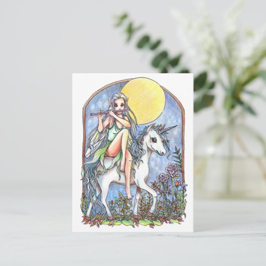Carte Postale Fée et licorne (Debout devant)