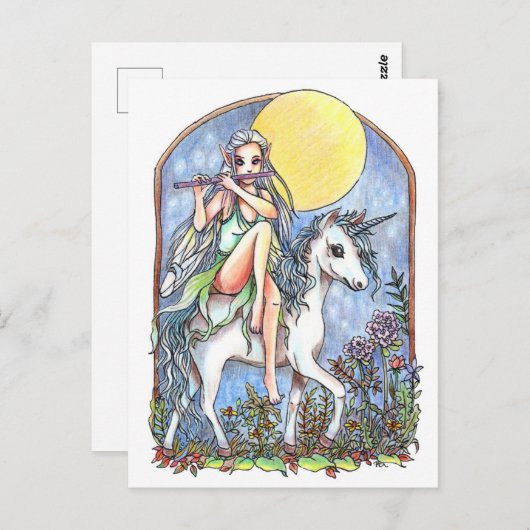 Carte Postale Fée et licorne (Devant / Derrière)