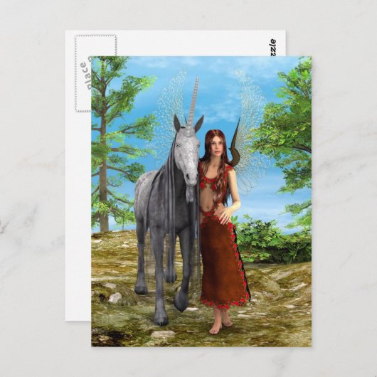 Carte Postale Fée et licorne (Devant / Derrière)