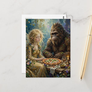 Carte Postale Fée et rendez-vous pizza Sasquatch dans les bois