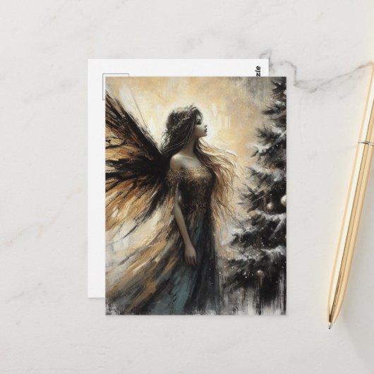 Carte Postale Fée et sapin de Noël (Devant/Arrière en situation)