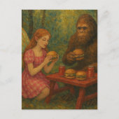 Carte Postale Fée et Sasquatch mangeant des cheeseburgers en for (Devant)