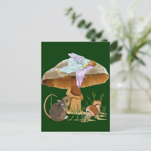 Carte Postale Fée et souris de champignons (Debout devant)