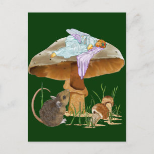 Carte Postale Fée et souris de champignons