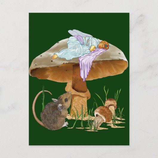 Carte Postale Fée et souris de champignons (Devant)