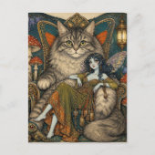 Carte Postale Fée et trône de son chat géant (Devant)