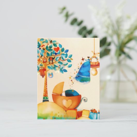 Carte Postale Fée Fantaisiste Félicitations Nouveau-Né Bébé (Debout devant)