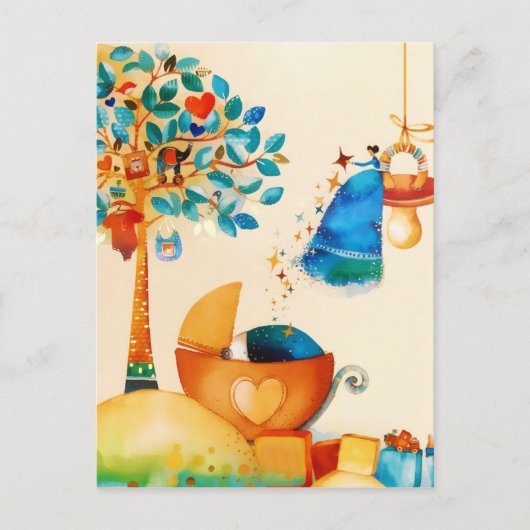 Carte Postale Fée Fantaisiste Félicitations Nouveau-Né Bébé (Devant)