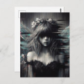 Carte Postale Fée Glitch avec des fleurs dans ses cheveux (Devant / Derrière)