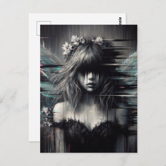 Carte Postale Fée Glitch avec des fleurs dans ses cheveux (Devant / Derrière)