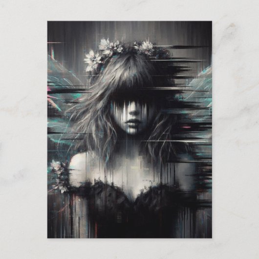 Carte Postale Fée Glitch avec des fleurs dans ses cheveux (Devant)