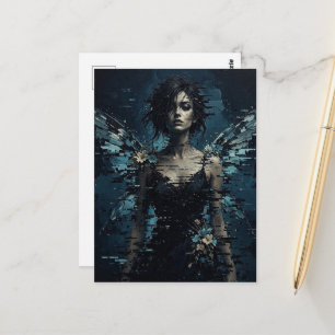 Carte Postale Fée Glitch Sombre Avec Fleurs