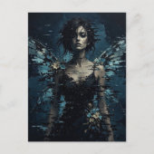 Carte Postale Fée Glitch Sombre Avec Fleurs (Devant)