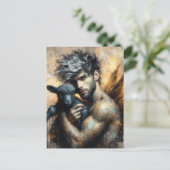 Carte Postale Fée mâle avec agneau noir (Debout devant)