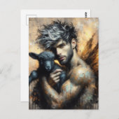 Carte Postale Fée mâle avec agneau noir (Devant / Derrière)