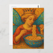 Carte Postale Fée mignonne avec ailes bleues manger Ramen (Devant / Derrière)