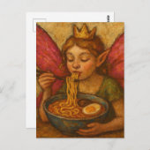Carte Postale Fée mignonne avec ailes roses manger Ramen (Devant / Derrière)