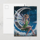 Carte Postale Fée mignonne se balançant devant la lune (Devant / Derrière)