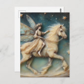 Carte Postale Fée montant son cheval (Devant / Derrière)