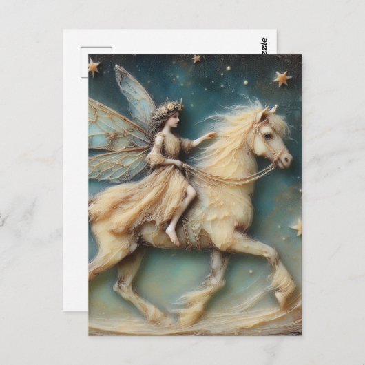Carte Postale Fée montant son cheval (Devant / Derrière)
