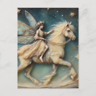 Carte Postale Fée montant son cheval