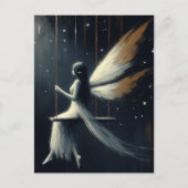 Carte Postale Fée nocturne sur une balançoire en robe blanche (Devant)