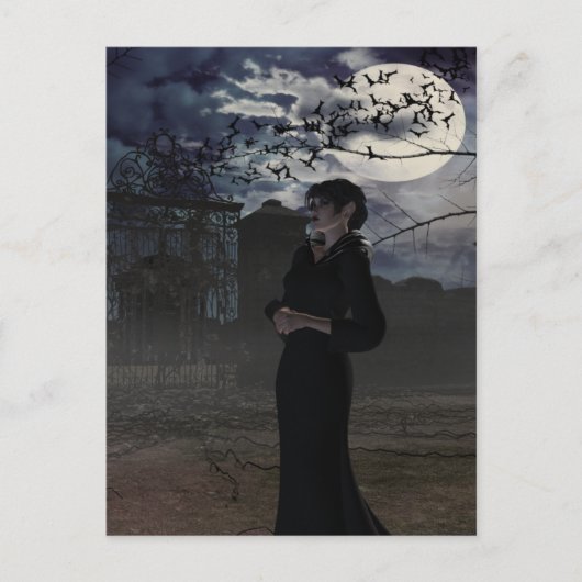 Carte Postale Fée noire éffrayante au clair de lune (Devant)