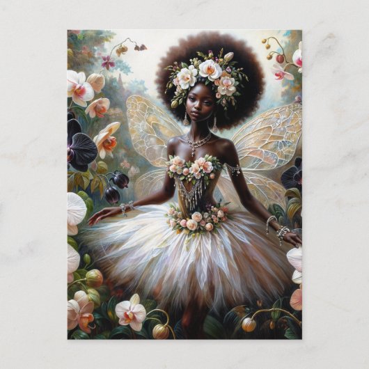 Carte Postale Fée Orchidée Fille Noire Avec Afro (Devant)
