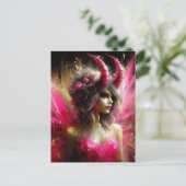 Carte Postale Fée rose Avec Cornes Imaginaire foncé Art (Debout devant)