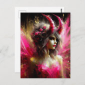Carte Postale Fée rose Avec Cornes Imaginaire foncé Art (Devant / Derrière)