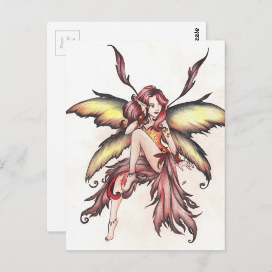 Carte Postale fée rouge (Devant / Derrière)