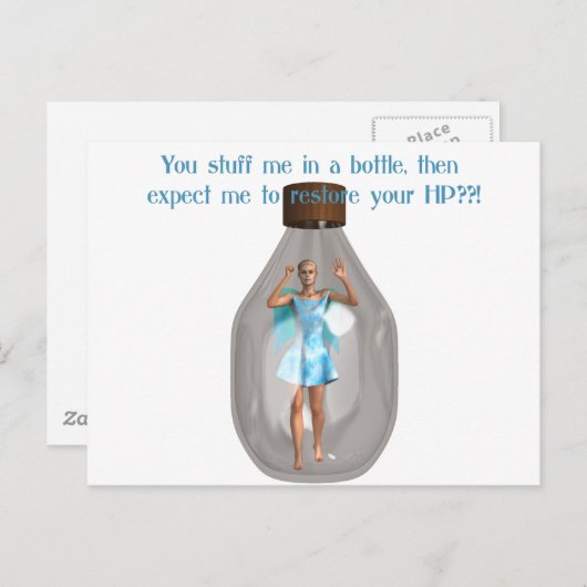 Carte Postale Fée RPG Hit Point dans une bouteille (Devant / Derrière)