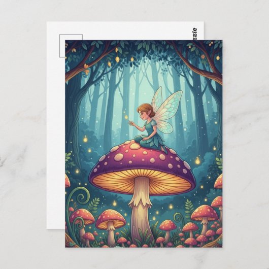 Carte Postale Fée sur un champignon (Devant / Derrière)