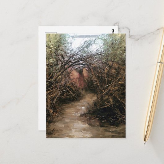 Carte Postale Fée sur un chemin forestier (Devant/Arrière en situation)