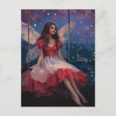 Carte Postale Fée sur une balançoire la nuit (Devant)