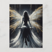 Carte Postale Fée sur une balançoire la nuit en robe blanche (Devant)