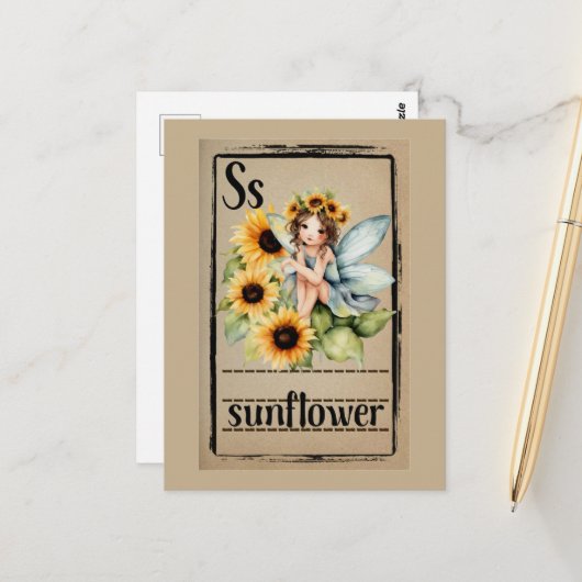 Carte Postale Fée Tournesol (Devant/Arrière en situation)