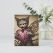 Carte Postale Fée Vampire Chat Gris Rose Cœur Ronces (Debout devant)